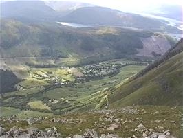Great views back to the hostel from the first hairpin above the lake, 2.4 miles from the hostel, 747m above sea level